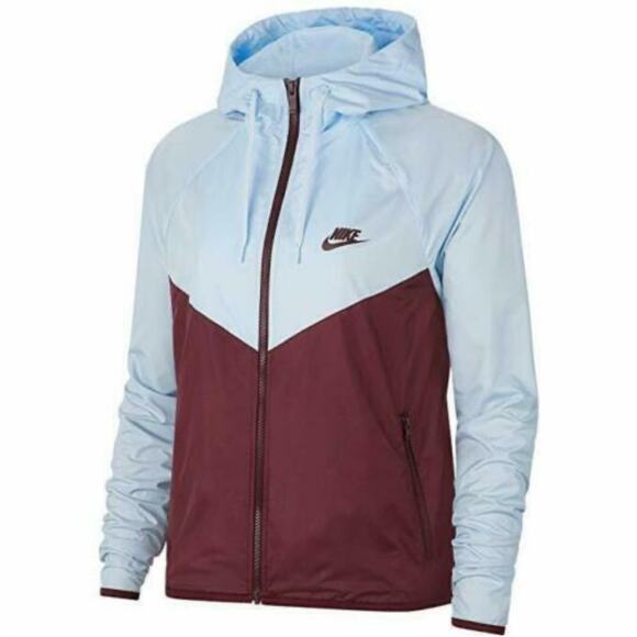 Nike Women’s Sz XS Windrunner Colorblock Hooded Jacket  Light Blue Maroon - Picture 1 of 8